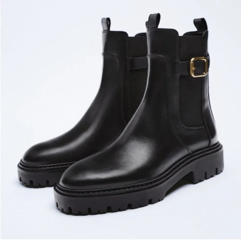Zara Leather Ankle Moto Boots, EU 37 - Picture 1 of 16